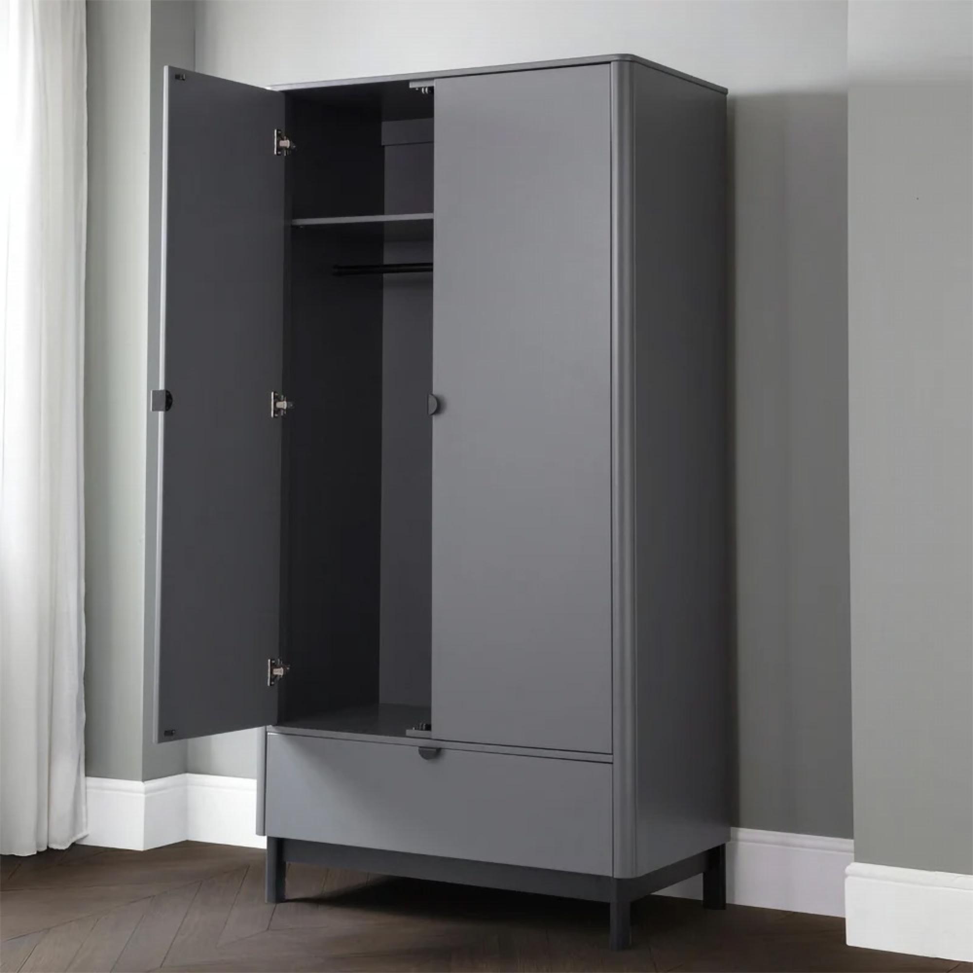 Chloe Double Wardrobe - 2 Door - 1 Drawer - Grey