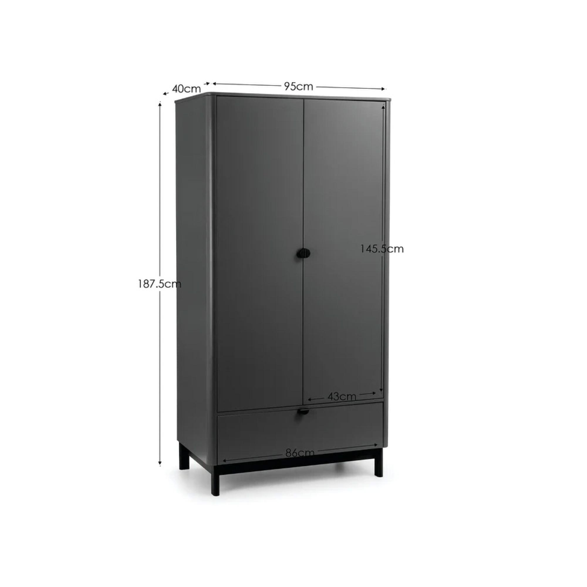 Chloe Double Wardrobe - 2 Door - 1 Drawer - Grey