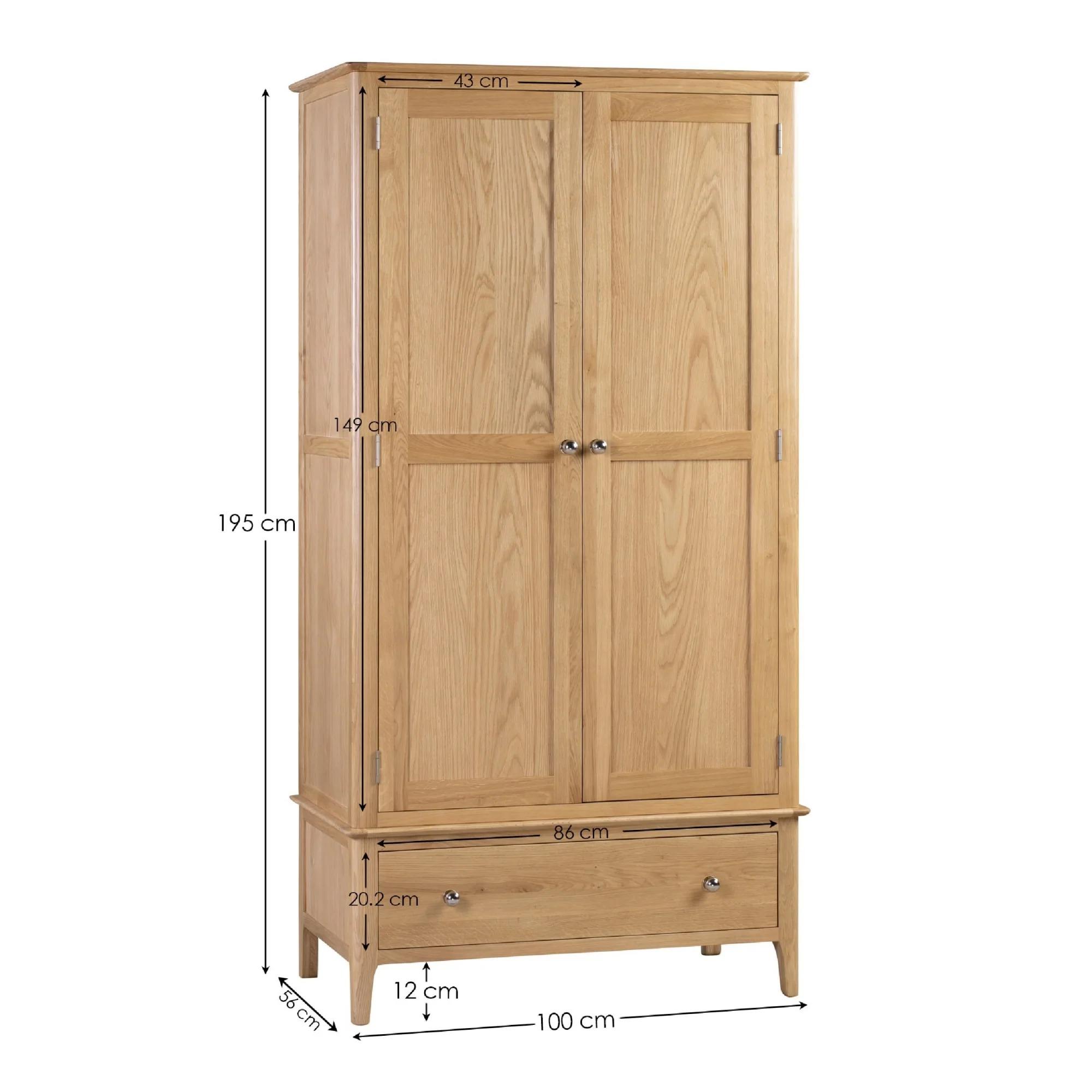 Cotswold Double Wardrobe - 2 Door - 1 Drawer - Oak