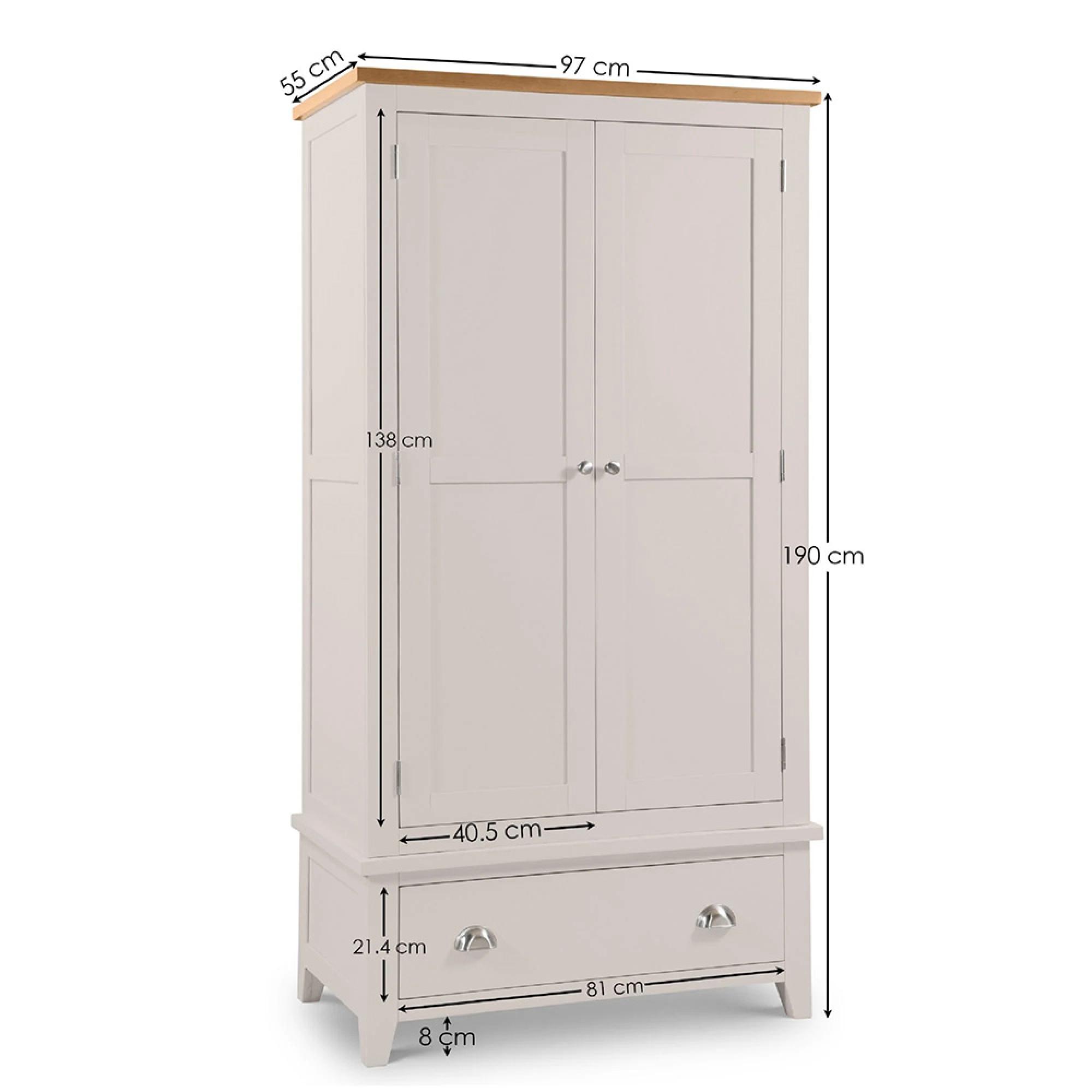Richmond Double Wardrobe - 2 Door - 1 Drawer - Grey