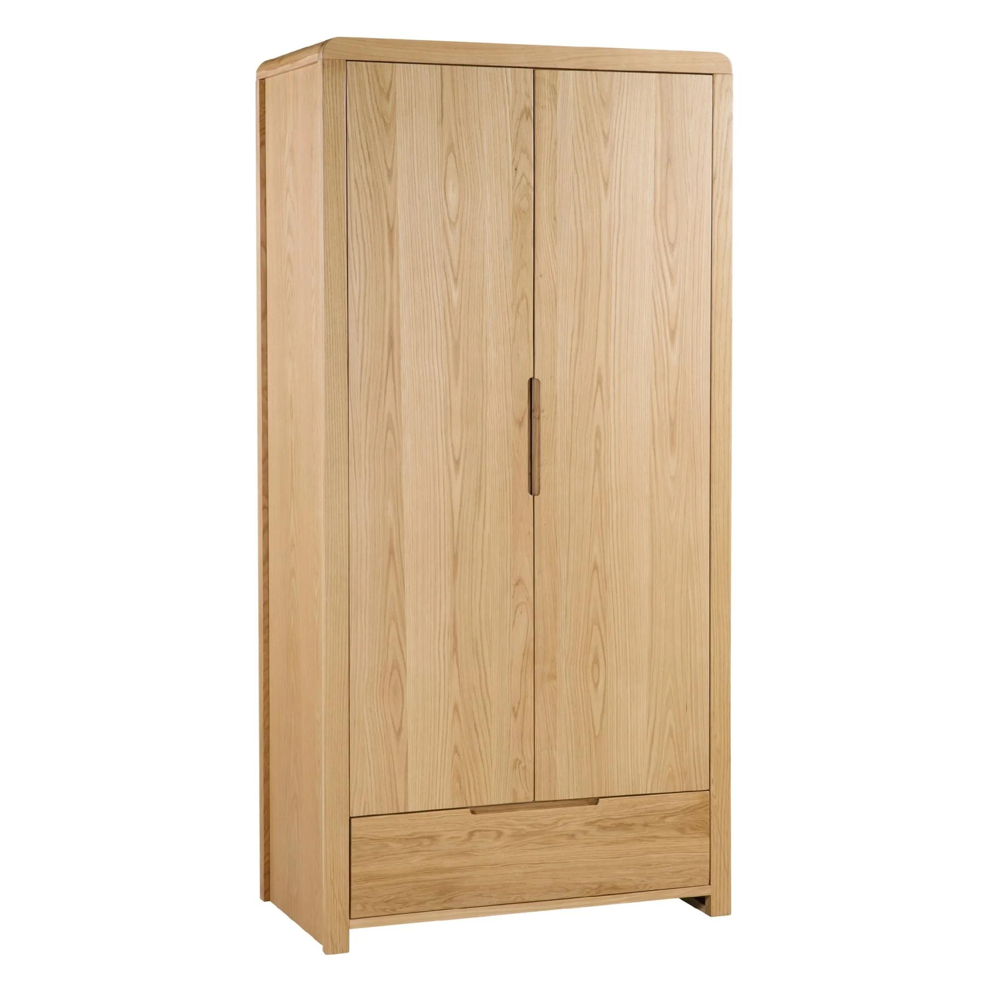 Curve Double Wardrobe - 2 Door - 1 Drawer - Oak
