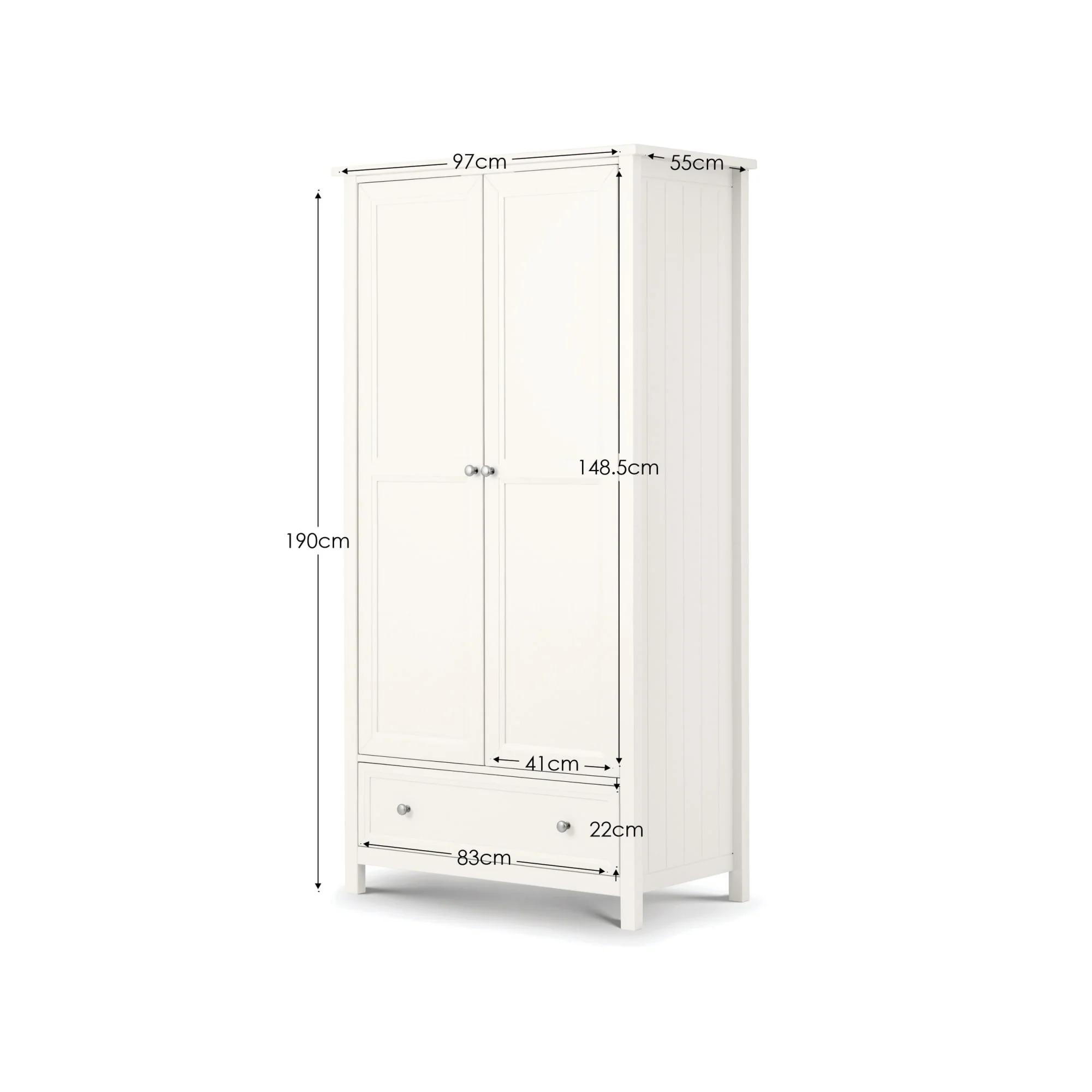 Maine Double Wardrobe - 2 Door - 1 Drawer - White