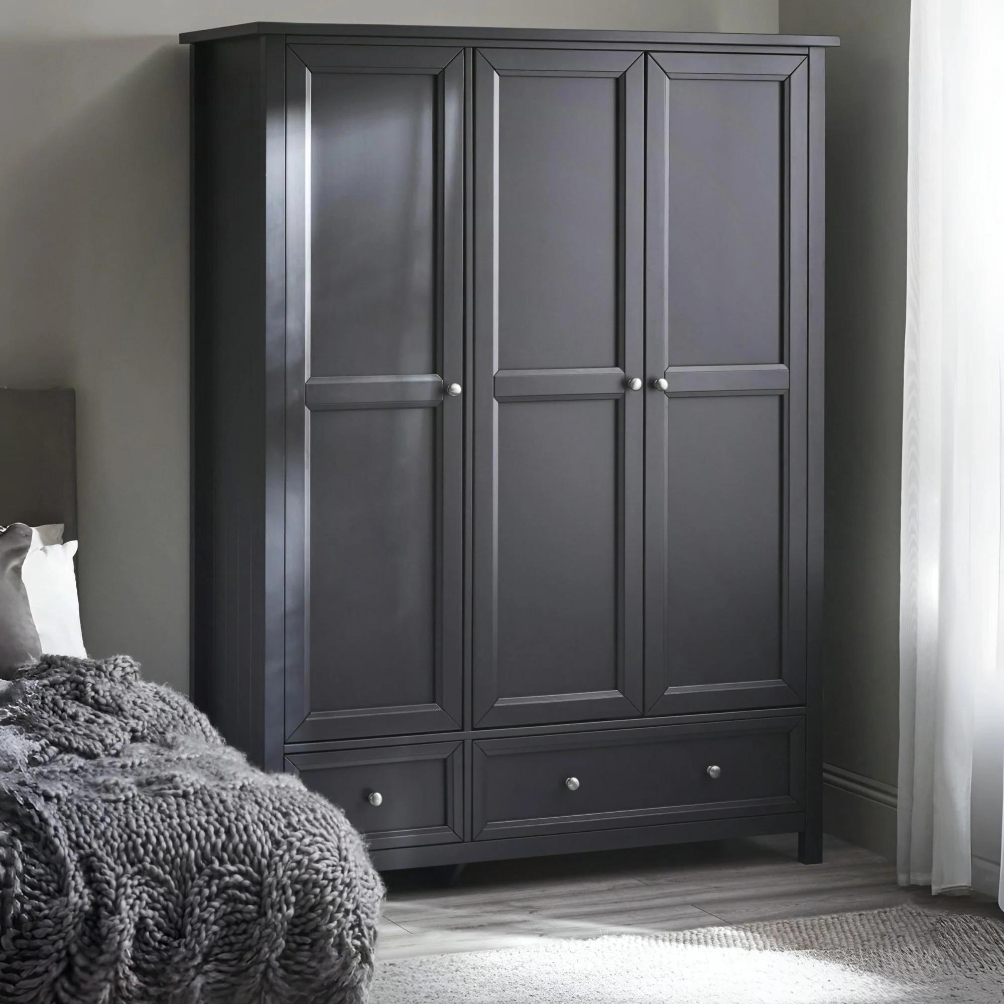 Maine Wardrobe - 3 Door - 2 Drawer - Black