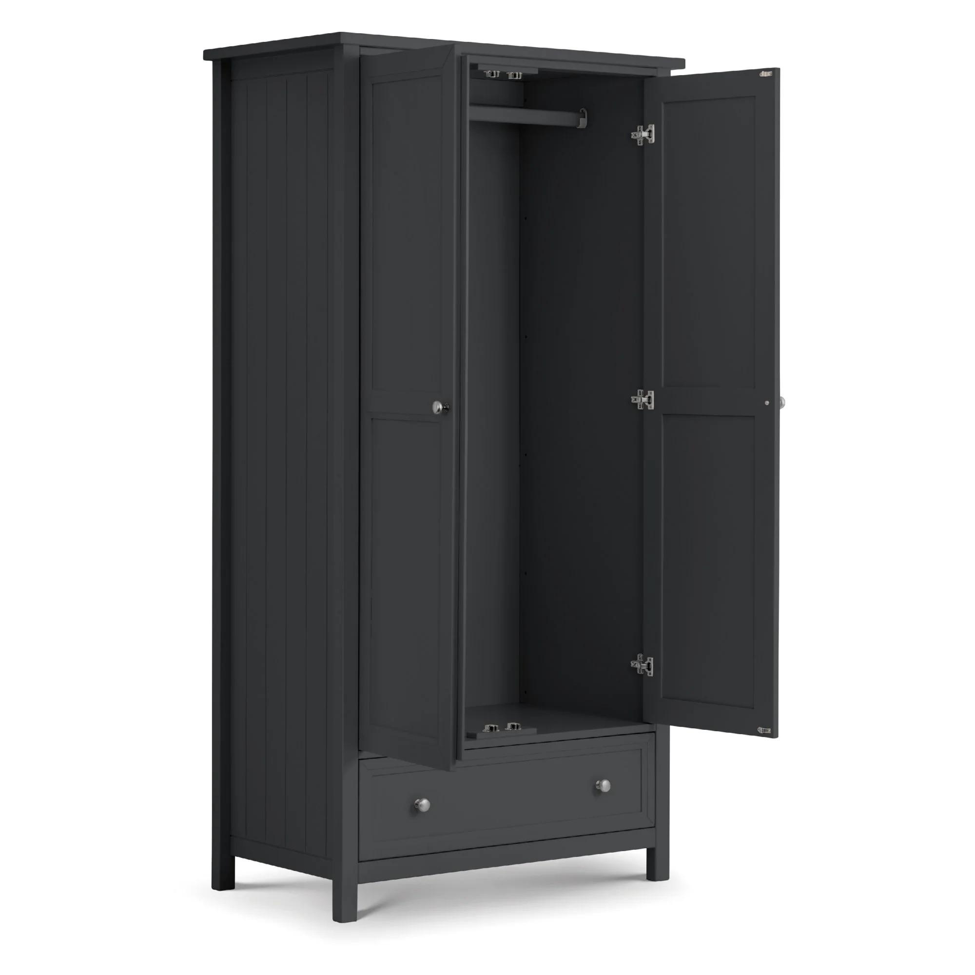 Maine Double Wardrobe - 2 Door - 1 Drawer - Black