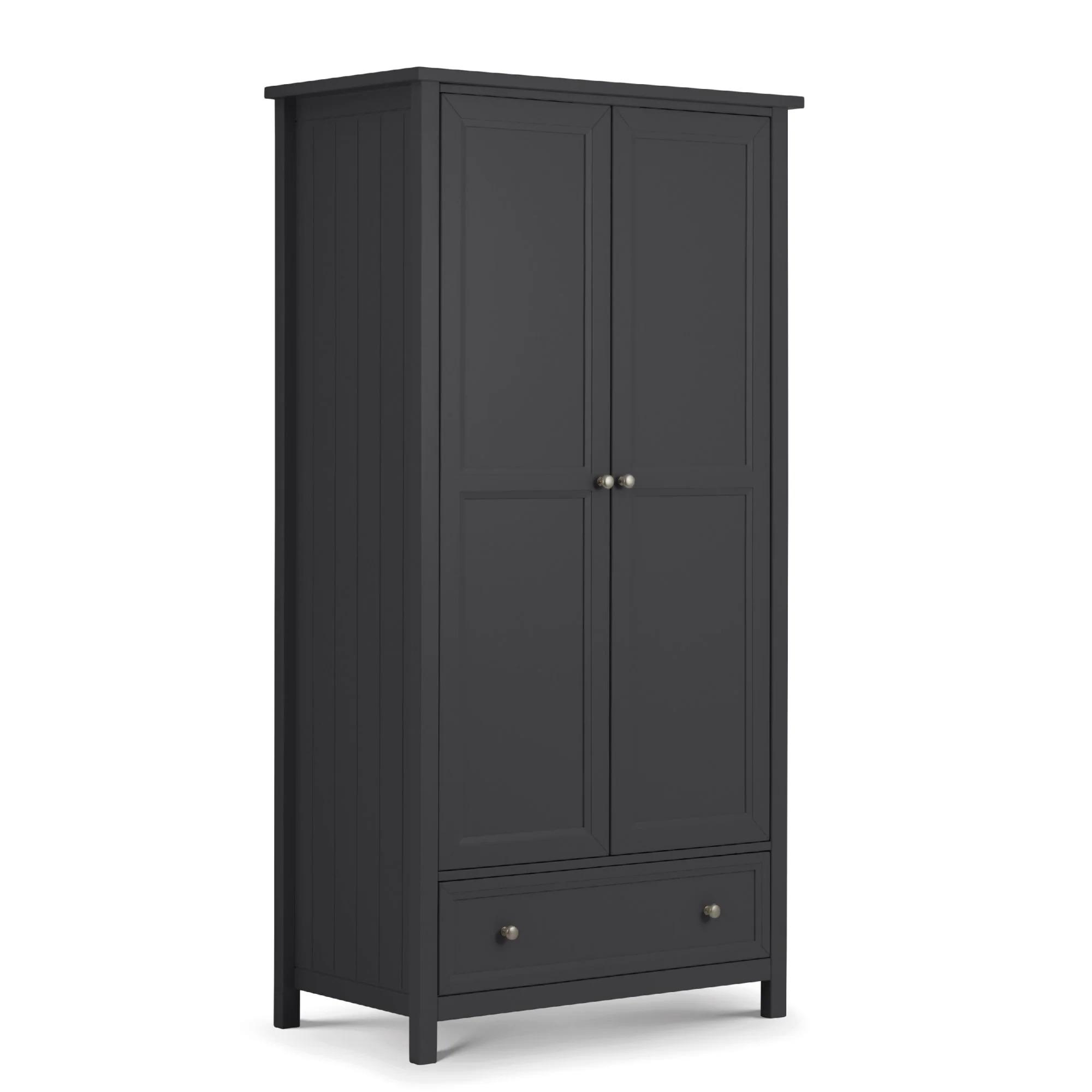 Maine Double Wardrobe - 2 Door - 1 Drawer - Black