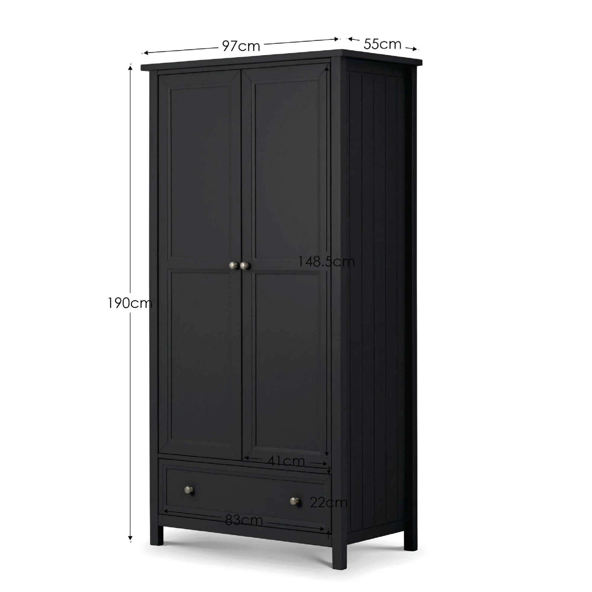 Maine Double Wardrobe - 2 Door - 1 Drawer - Black