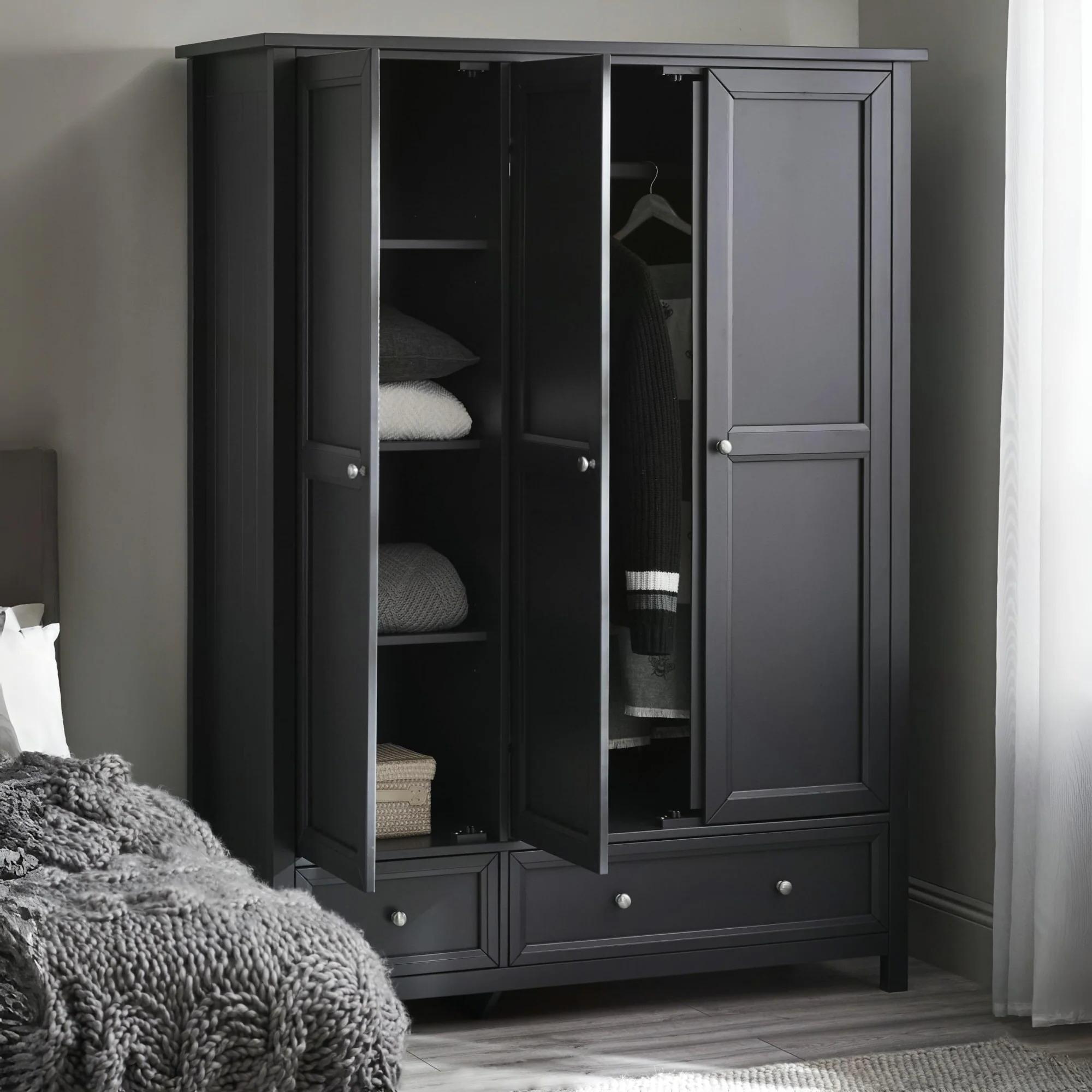 Maine Wardrobe - 3 Door - 2 Drawer - Black
