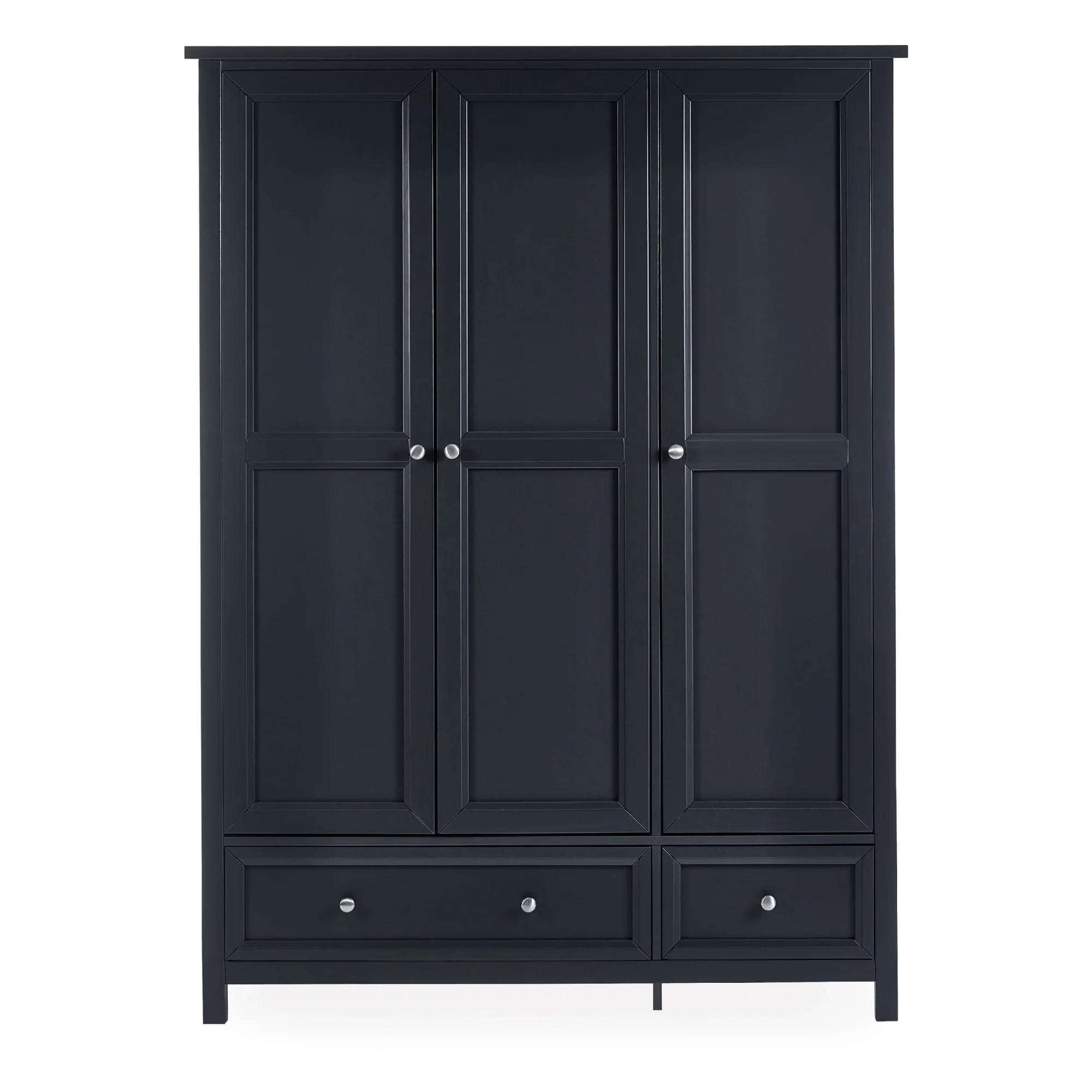 Maine Wardrobe - 3 Door - 2 Drawer - Black