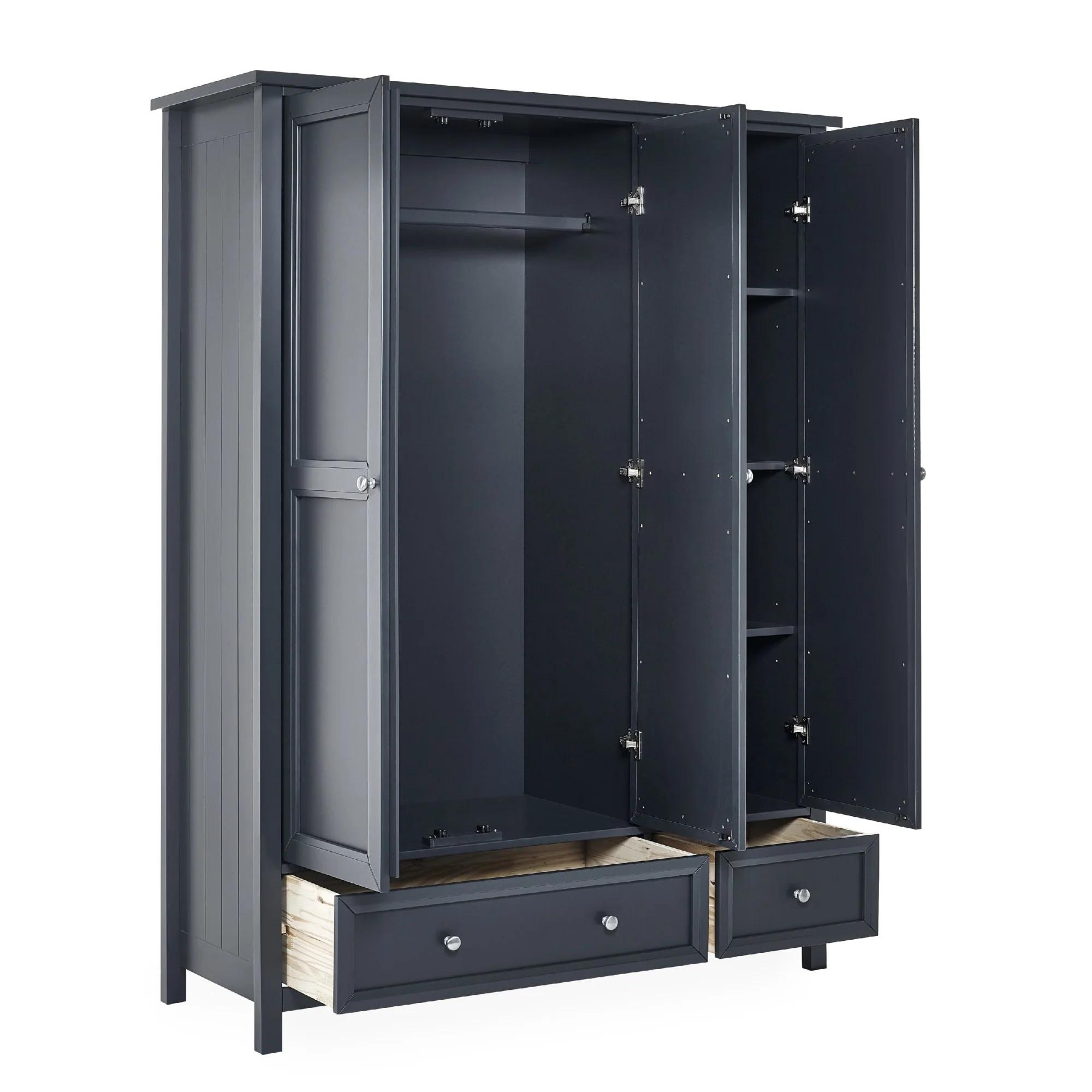 Maine Wardrobe - 3 Door - 2 Drawer - Black