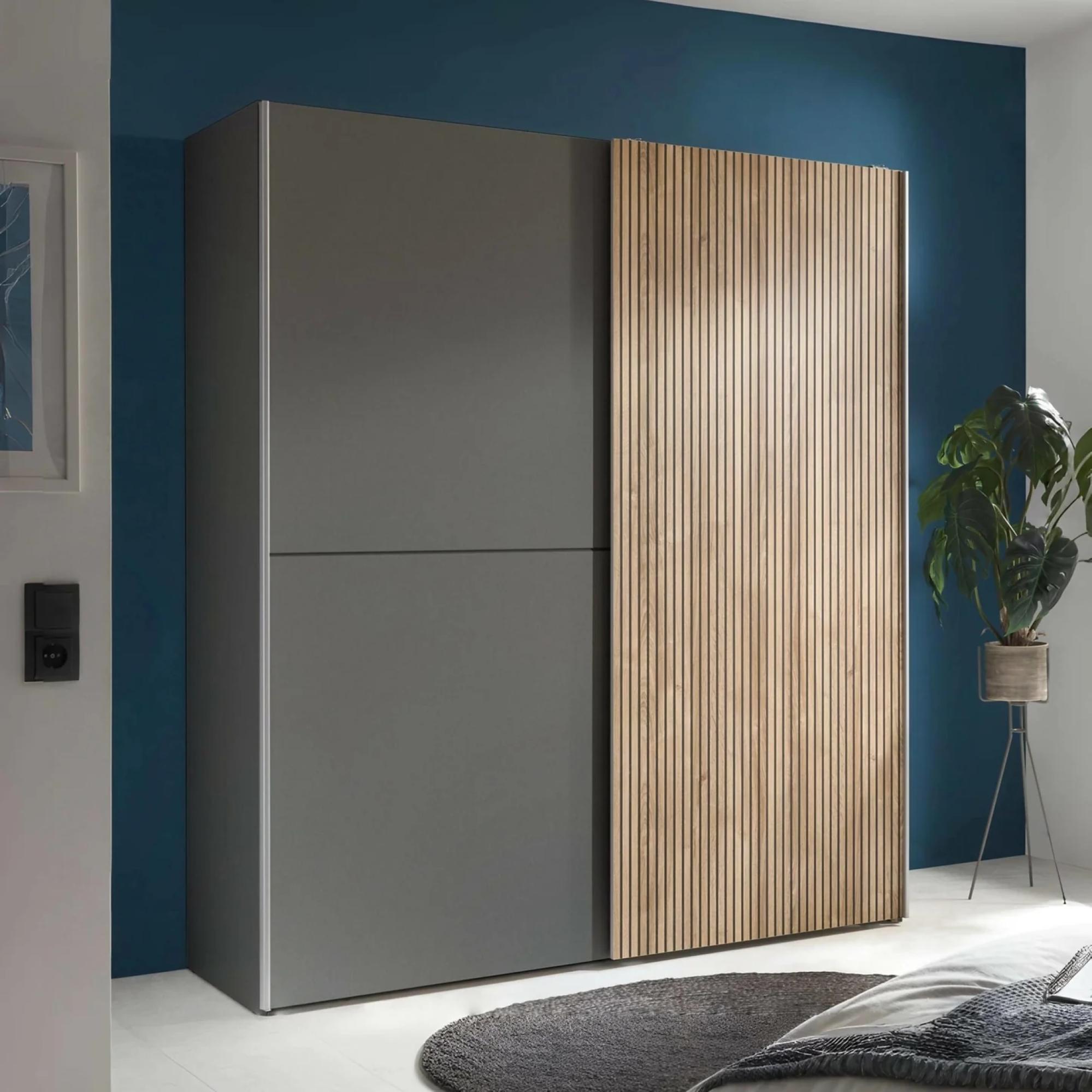 Berno Fluted Oak and Dark Grey Sliding Wardrobe - 2 Door