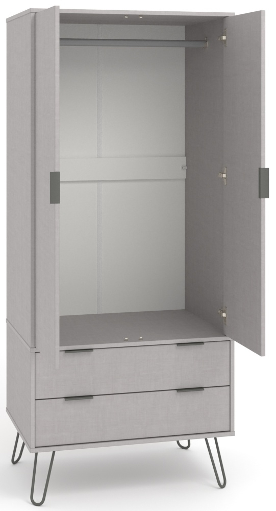 Augusta Wardrobe - 2 Door - 2 Drawer - Grey - Hairpin Legs