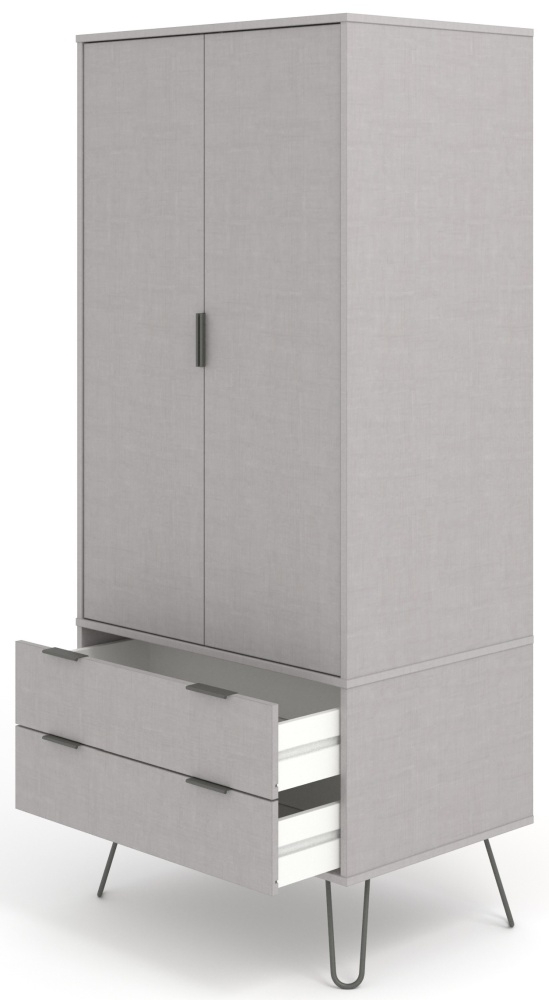 Augusta Wardrobe - 2 Door - 2 Drawer - Grey - Hairpin Legs