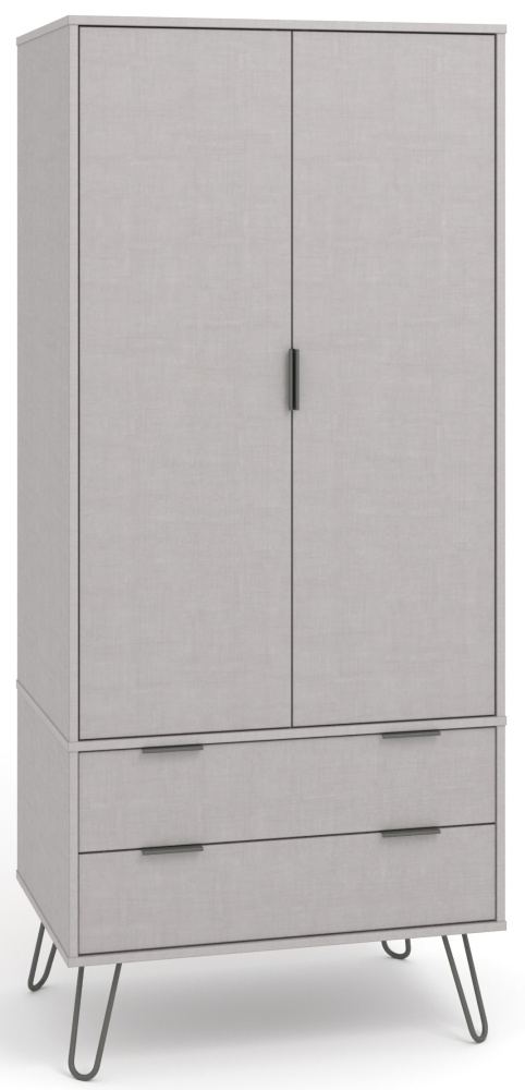 Augusta Wardrobe - 2 Door - 2 Drawer - Grey - Hairpin Legs