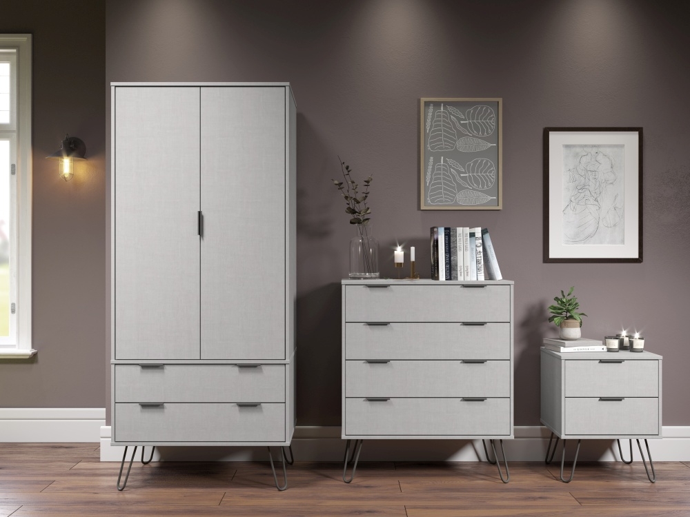 Augusta Wardrobe - 2 Door - 2 Drawer - Grey - Hairpin Legs