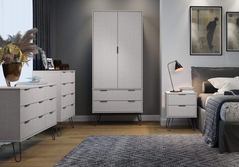Augusta Wardrobe - 2 Door - 2 Drawer - Grey - Hairpin Legs