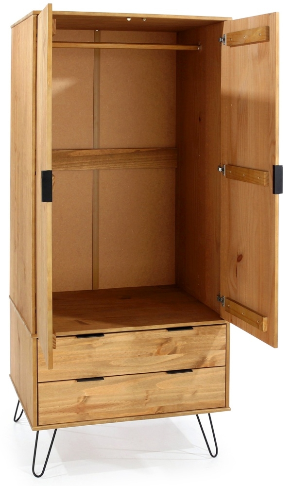 Augusta Wardrobe - 2 Door - 2 Drawer - Pine - Hairpin Legs