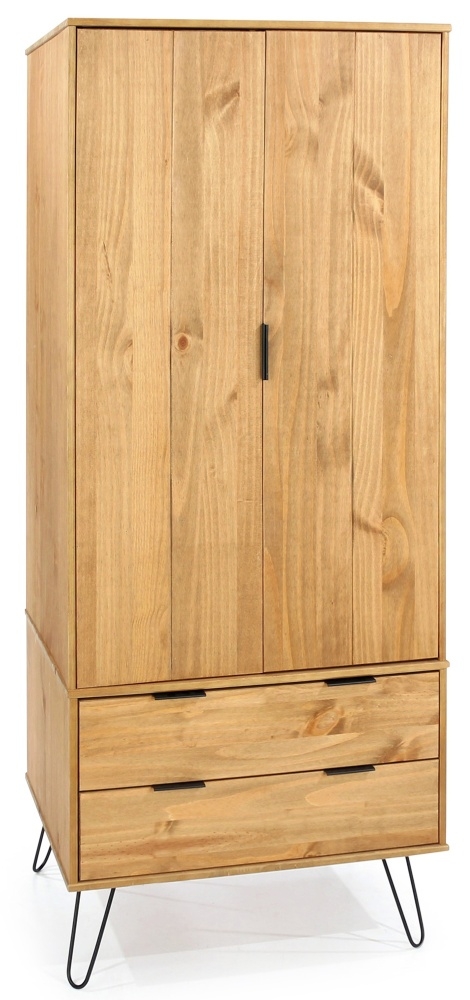 Augusta Wardrobe - 2 Door - 2 Drawer - Pine - Hairpin Legs