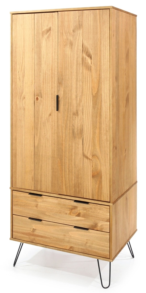 Augusta Wardrobe - 2 Door - 2 Drawer - Pine - Hairpin Legs