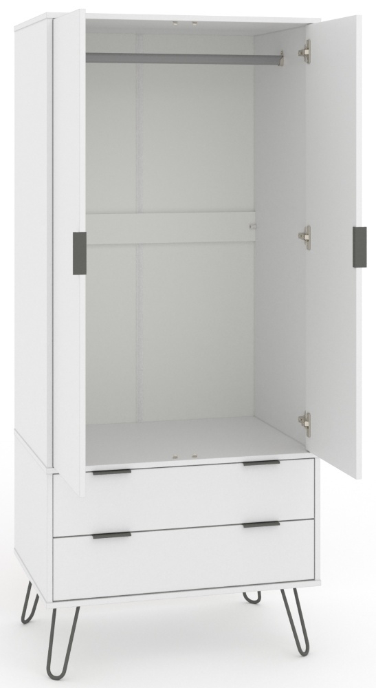 Augusta Wardrobe - 2 Door - 2 Drawer - White - Hairpin Legs