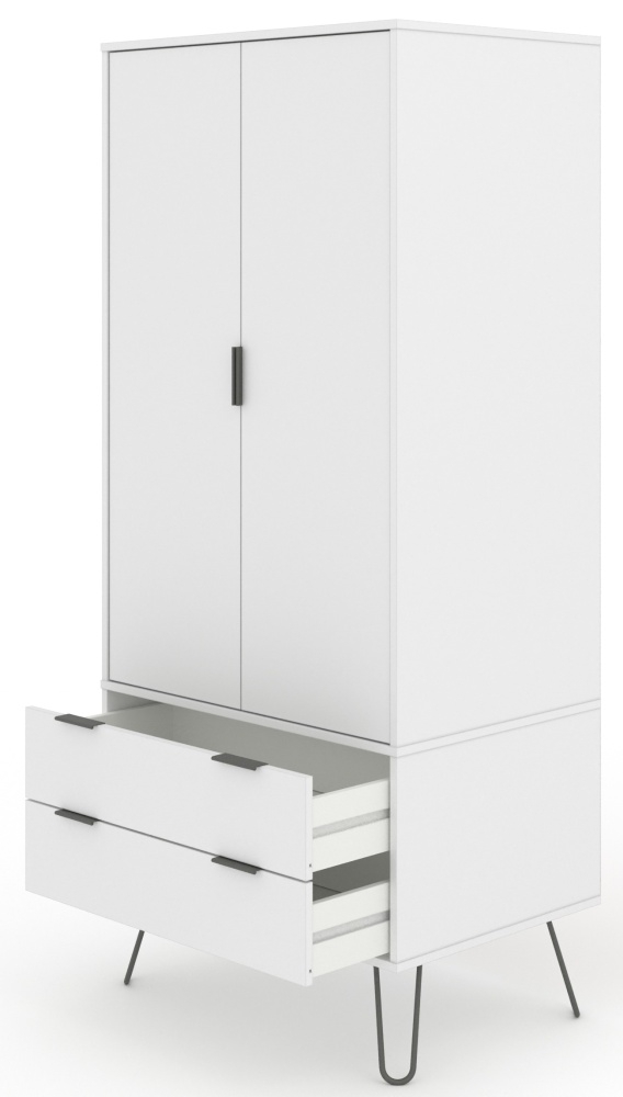 Augusta Wardrobe - 2 Door - 2 Drawer - White - Hairpin Legs