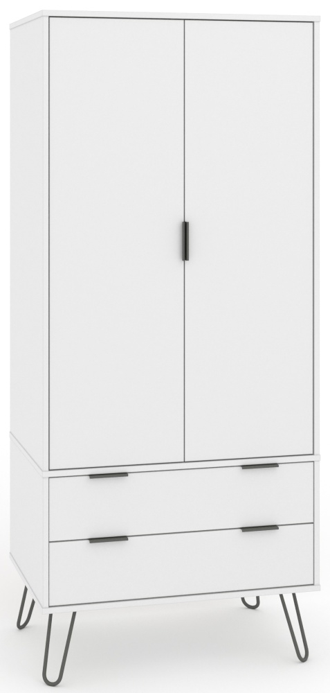Augusta Wardrobe - 2 Door - 2 Drawer - White - Hairpin Legs