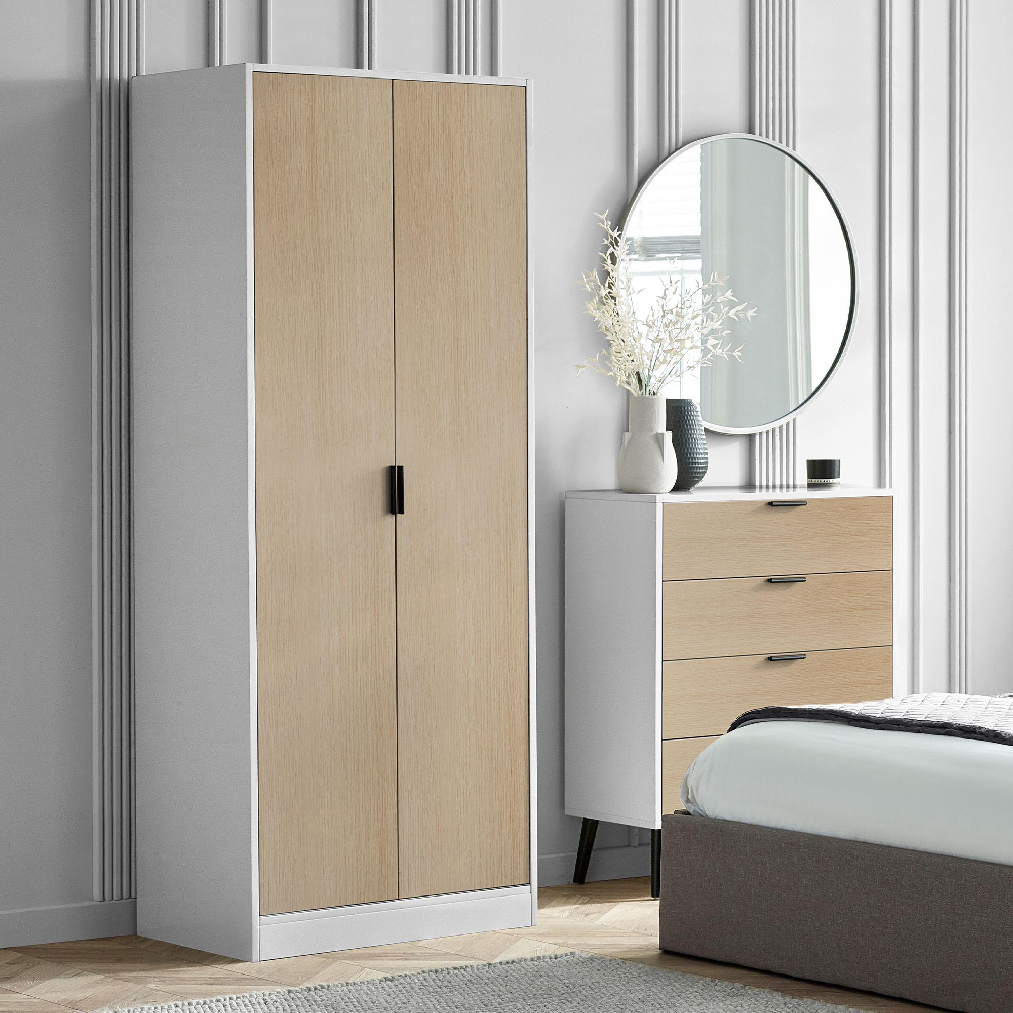 Alba White and Oak Wardrobe - 2 Door