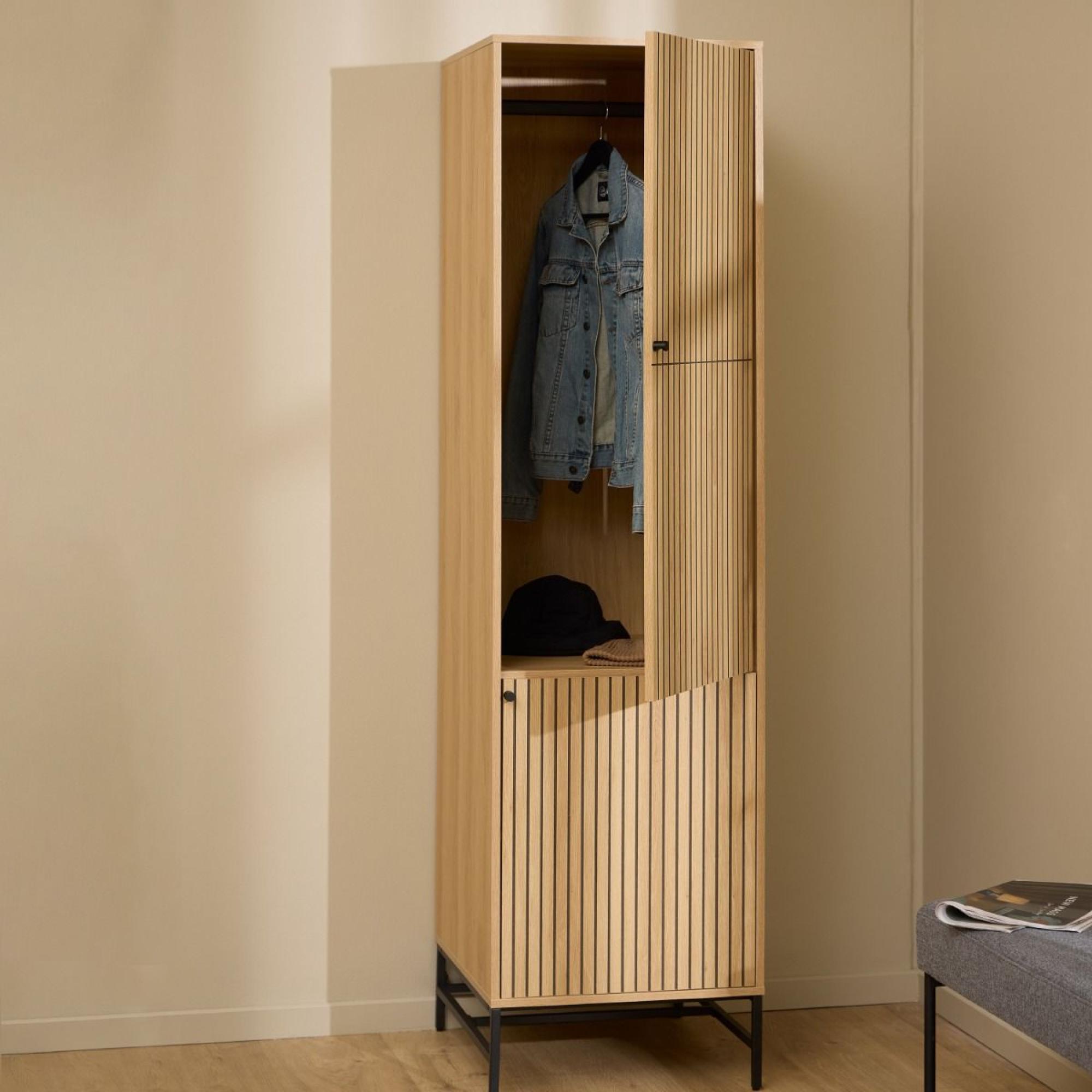 Albany Oak Ribbed 2 Door Narrow Wardrobe