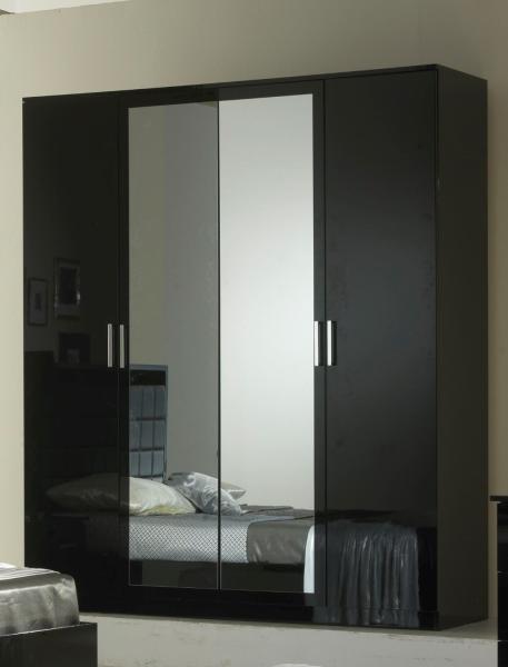Ambra Black Italian 4 Door Wardrobe with Mirrors