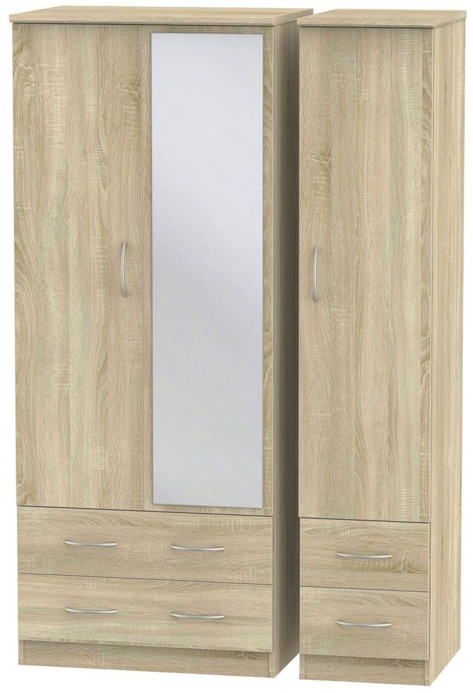 Avon Oak Effect 3 Door Wardrobe - 1 Mirrors