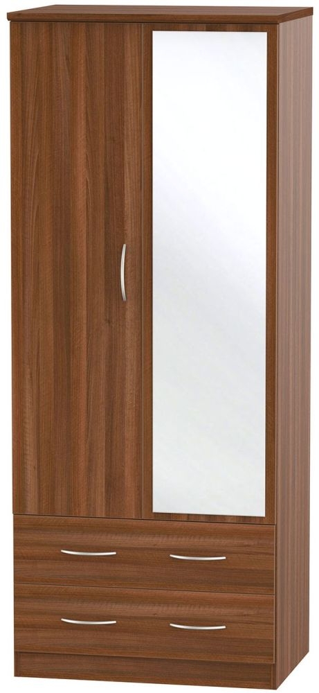 Avon Walnut Effect 2 Door Combi Wardrobe - 1 Mirror