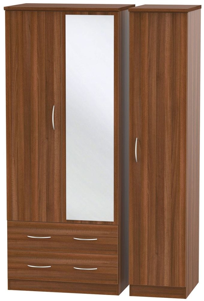 Avon Walnut Effect 3 Door Combi Wardrobe - 1 Mirror and LHF 2 Drawers