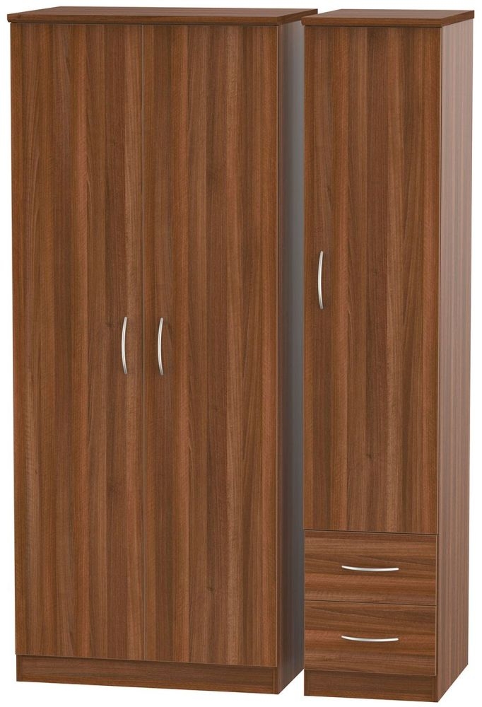 Avon Wardrobe - 3 Door - Triple - with RHF 2 Drawers - Walnut