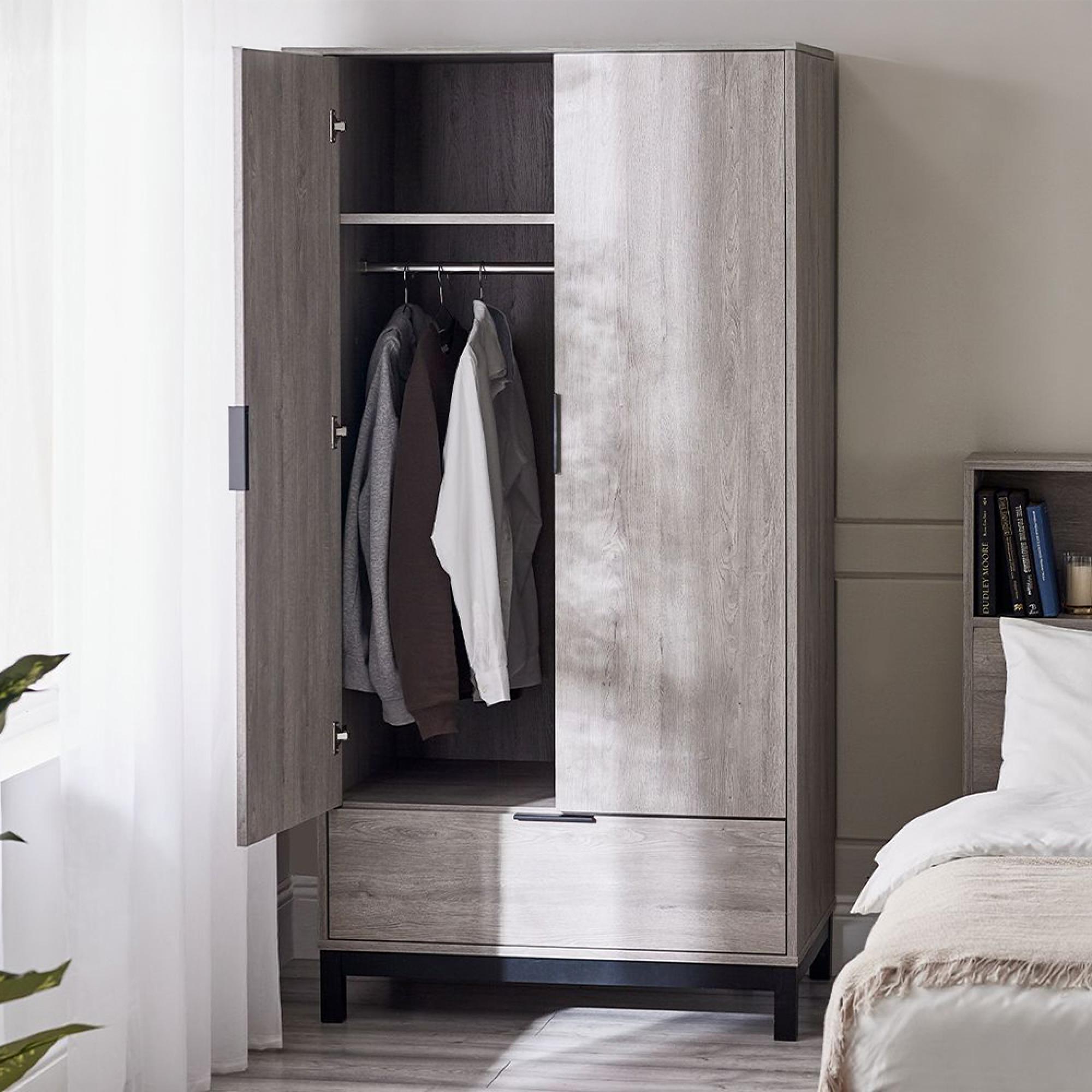 Bali Grey Oak Double Wardrobe - 2 Door - 1 Drawer