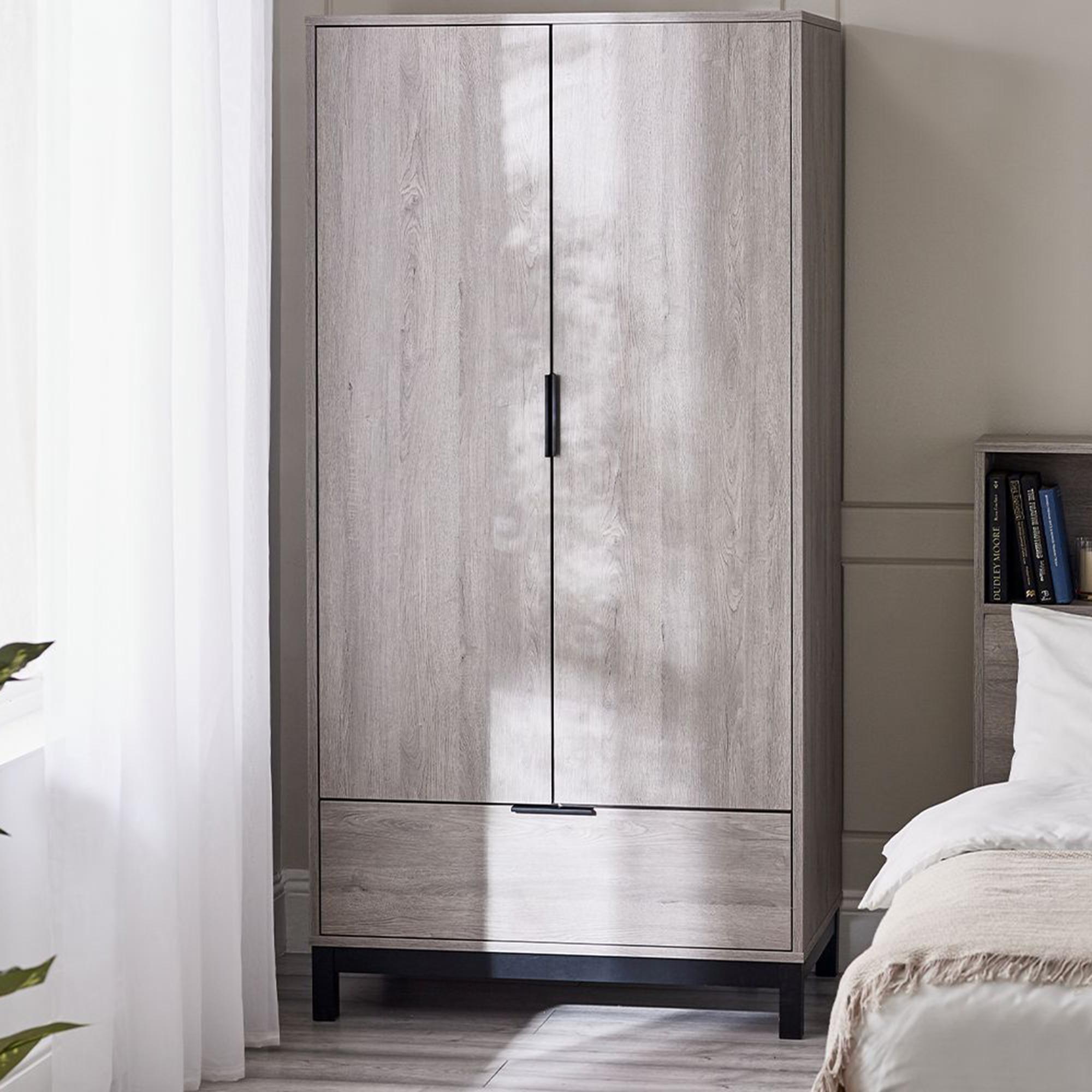 Bali Grey Oak Double Wardrobe - 2 Door - 1 Drawer