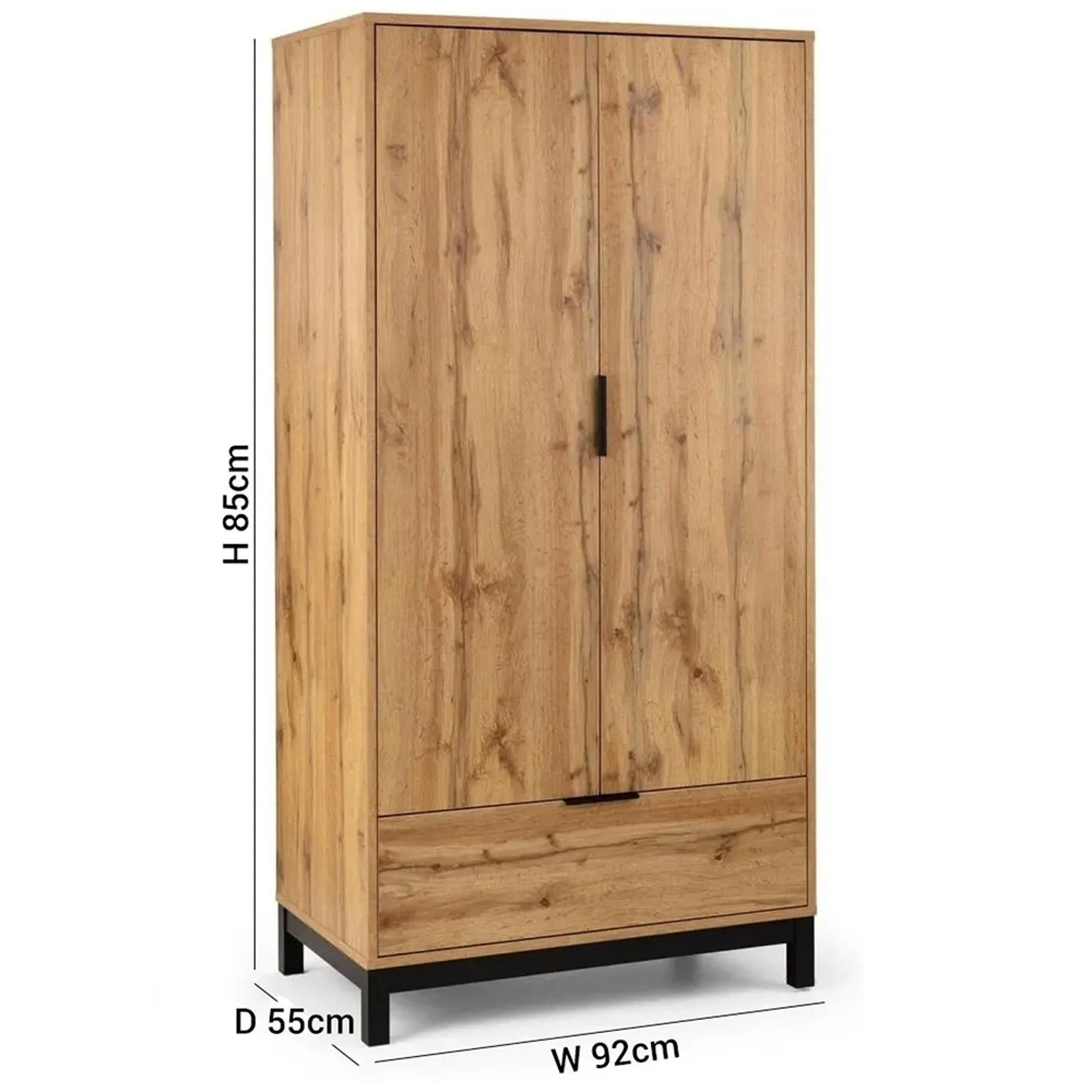 Bali Oak Double Wardrobe - 2 Door - 1 Drawer