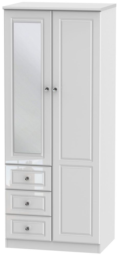 Balmoral Wardrobe - 2 Door - Combi - with 1 Mirror - RHF 3 Drawers - White Gloss