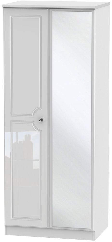 Balmoral Wardrobe - 2 Door with 1 Mirror - White Gloss