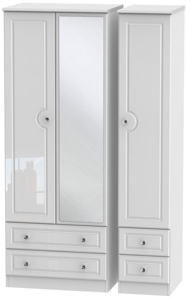 Balmoral White Gloss 3 Door Tall Combi Wardrobe - 1 Mirror