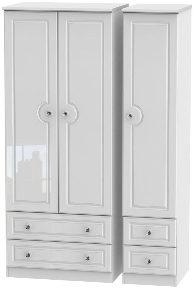 Balmoral Wardrobe - 3 Door - Triple - with 4 Drawers - White Gloss