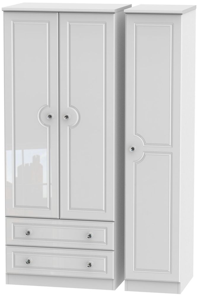 Balmoral Wardrobe - 3 Door - Triple - with LHF 2 Drawers - White Gloss