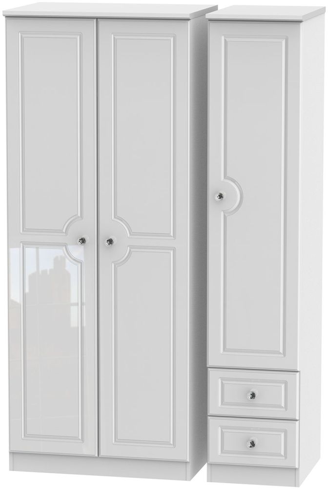 Balmoral Wardrobe - 3 Door - Triple - with RHF 2 Drawers - White Gloss