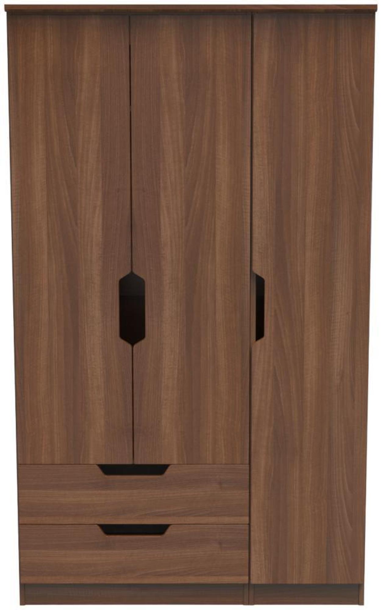 Bella Walnut Effect 3 Door Triple Wardrobe - LHF 2 Drawers
