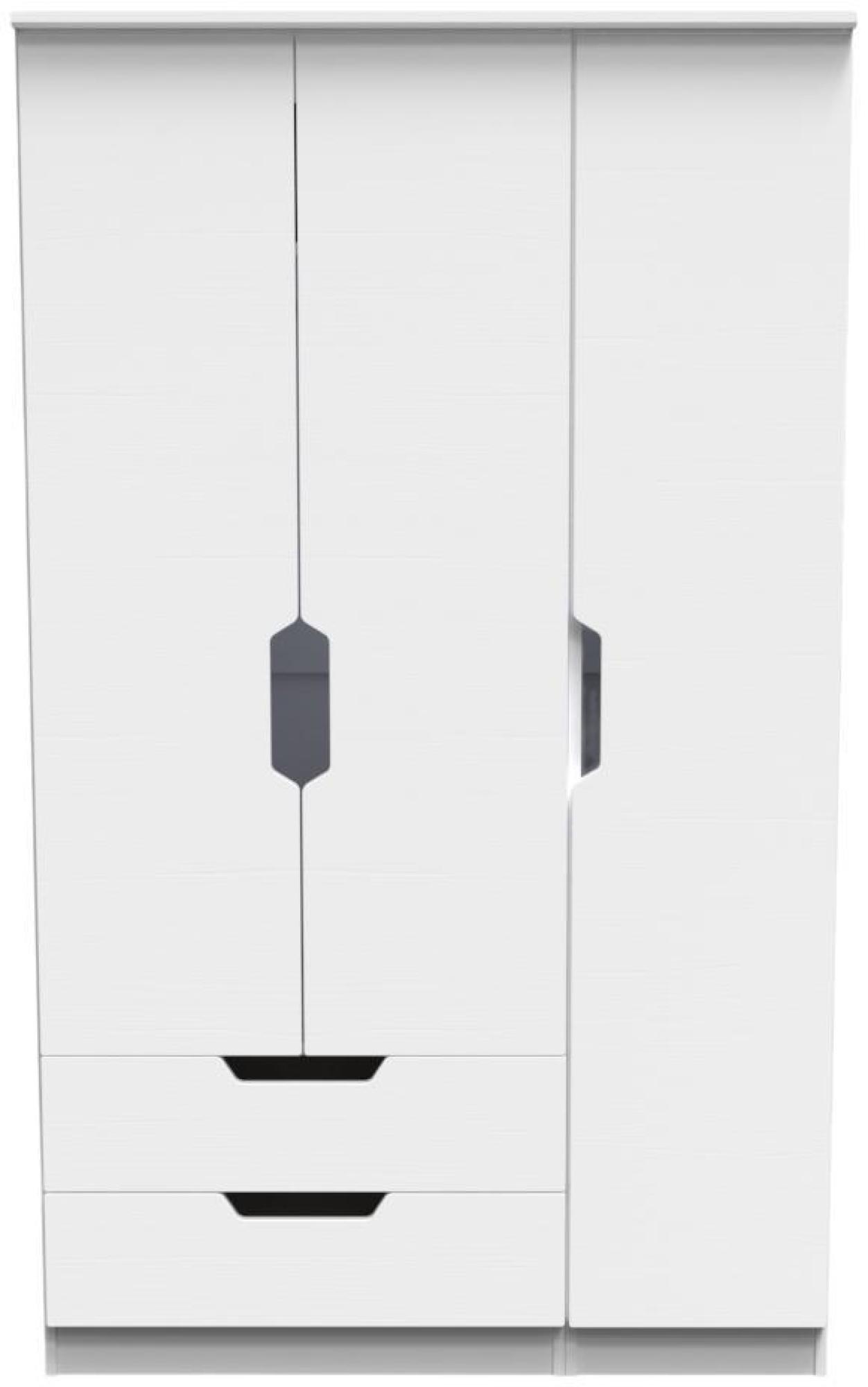 Bella White 3 Door Triple Wardrobe - LHF 2 Drawers