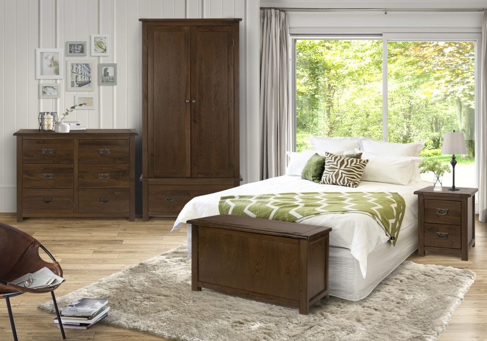 Boston Wardrobe - 2 Door - 1 Drawer - Dark Wood