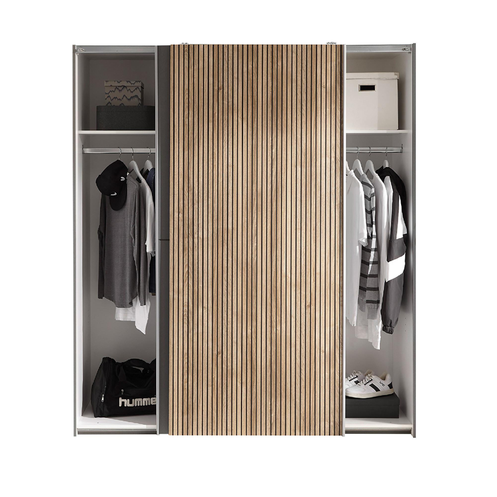 Berno Fluted Oak and Dark Grey Sliding Wardrobe - 2 Door