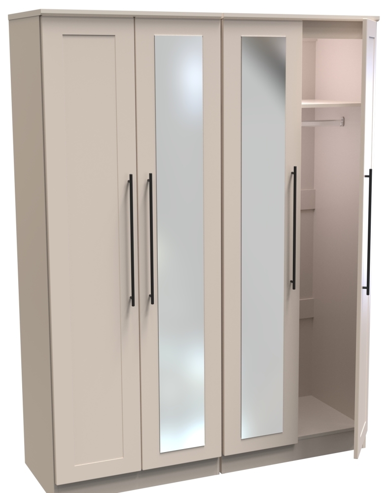 Beverley Wardrobe - 4 Door - Tall Mirror - Cashmere