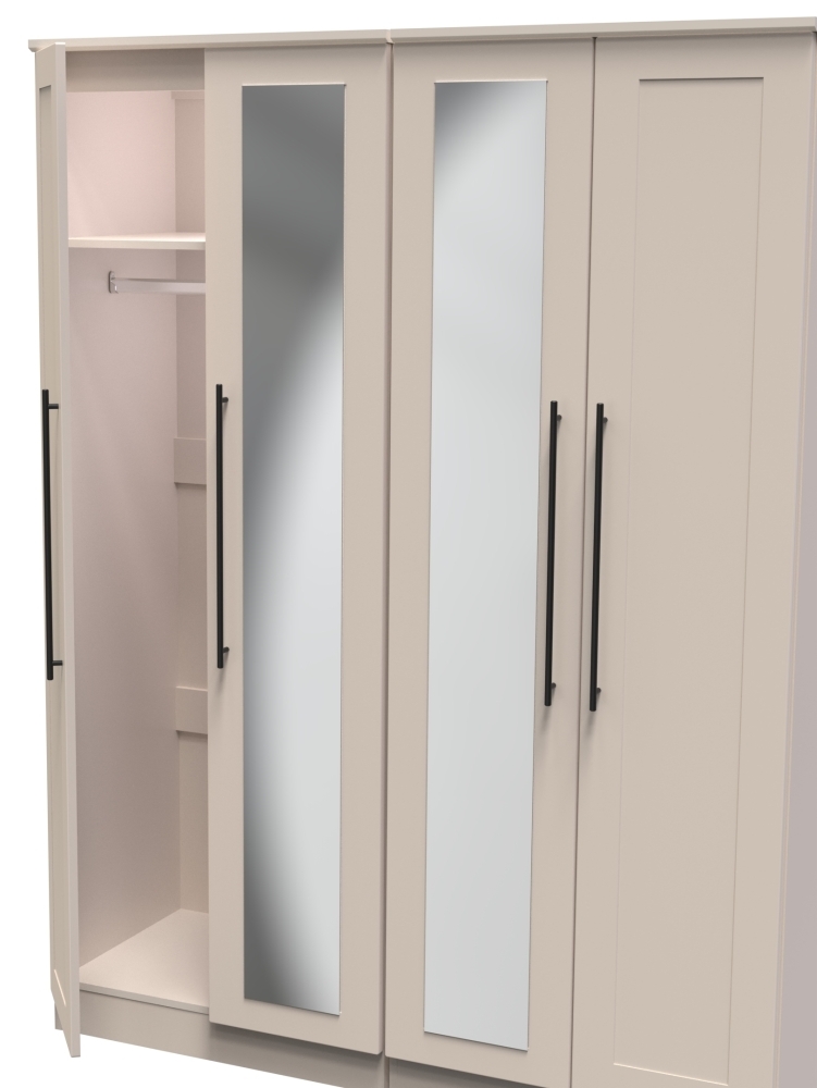 Beverley Wardrobe - 4 Door - Tall Mirror - Cashmere