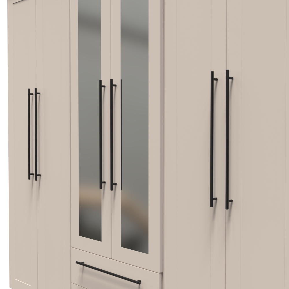 Beverley Wardrobe - 6 Door - Tall Mirror Combi - Cashmere