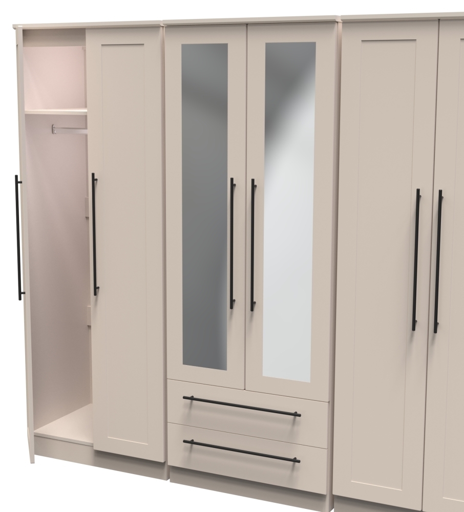 Beverley Wardrobe - 6 Door - Tall Mirror Combi - Cashmere