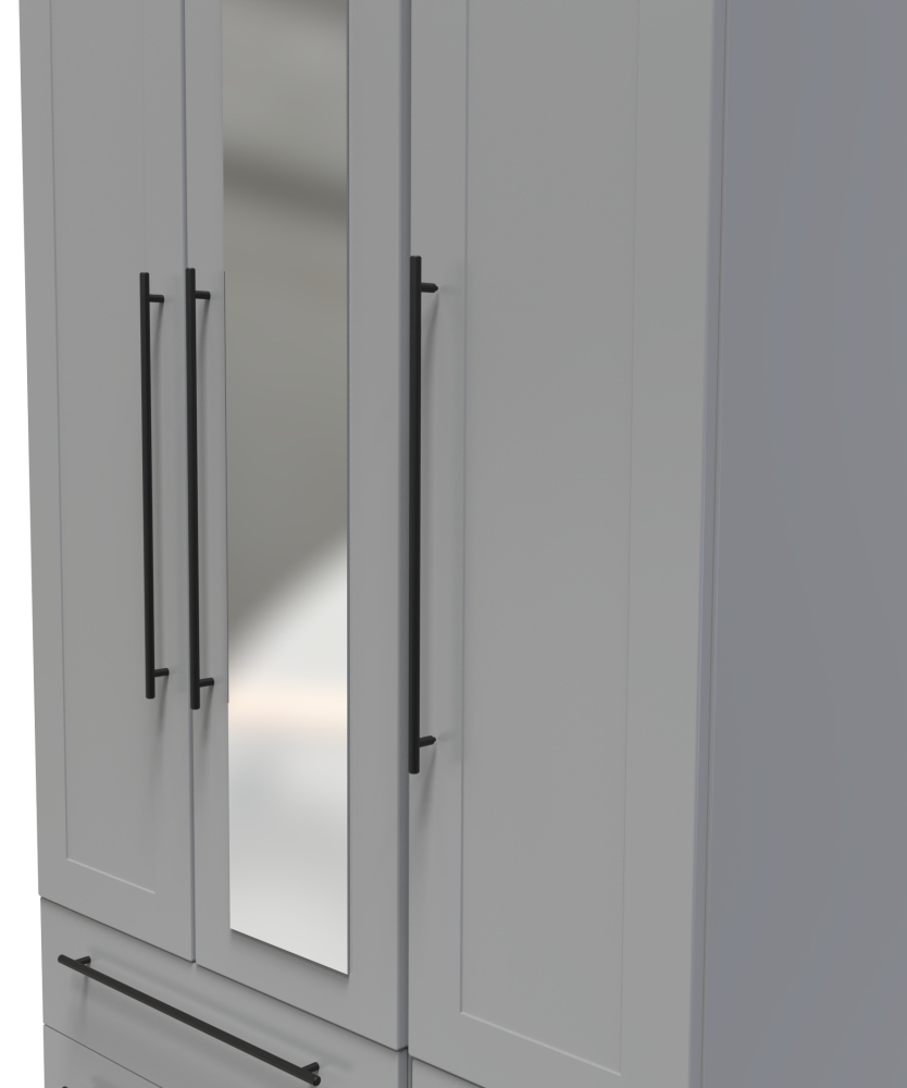 Beverley Wardrobe - 3 Door - Tall Combi - with 1 Mirror - Grey